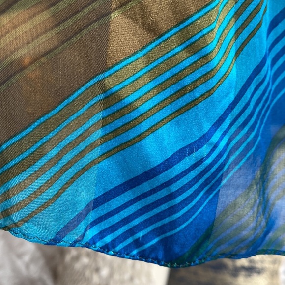 Teal Blue and  Gold Silk Polyester Plaid Scarf - Picture 4 of 4